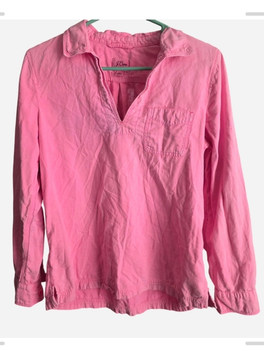 J. Crew 100% Cotton Bright Pink Long-Sleeve Popover Top